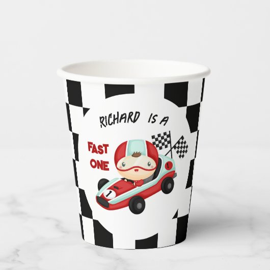 Birthday Theme Race Car Racing Kind Papieren Bekers (Voorkant)