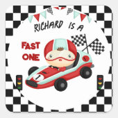 Birthday Theme Race Car Racing Kind Vierkante Sticker (Voorkant)