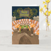 Birthday Three Bears Cheering at Football Stadium Kaart (Gele Bloem)