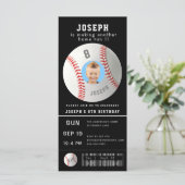 Birthday Ticket Black Foto Baseball Uitnodiging (Staand voorkant)