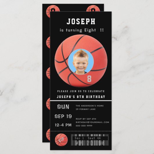 Birthday Ticket Black Foto Baseball Uitnodiging (Voorkant / Achterkant)