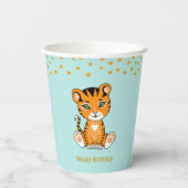 Birthday Tiger Cartoon & Gold Confetti Party Papieren Bekers (Achterkant)