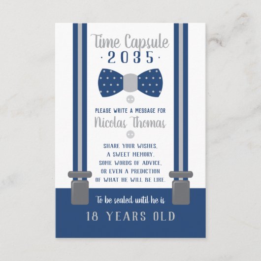 Birthday Time Capsule Card, Navy Blue, Grey Informatiekaartje (Voorkant)