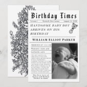 Birthday Times Newborn Birth Aankondiging (Voorkant / Achterkant)