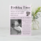 Birthday Times Newborn Birth Aankondiging (Staand voorkant)