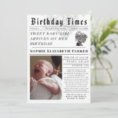 Birthday Times Newborn Birth Aankondiging (Staand voorkant)