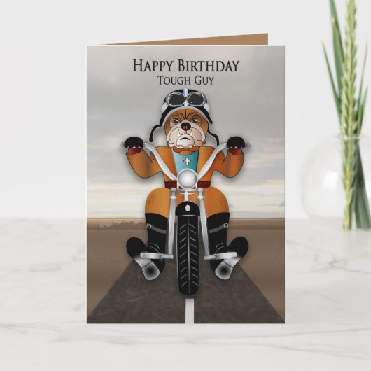 Birthday Tough Guy Bulldog Riding Motorcycle Kaart (Voorkant)