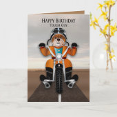 Birthday Tough Guy Bulldog Riding Motorcycle Kaart (Gele Bloem)