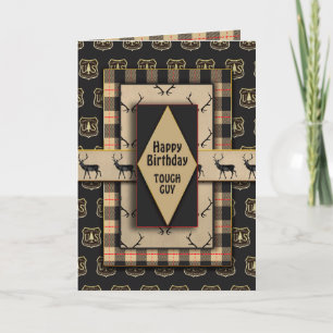 Birthday Tough Guy Masculine Brown Plaids Kaart