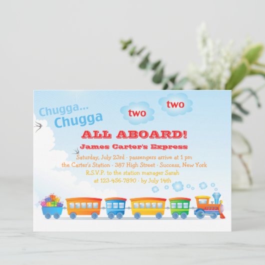 Birthday Train 2 jaar oude uitnodiging (Staand voorkant)