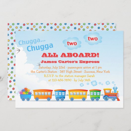 Birthday Train 2 jaar oude uitnodiging (Voorkant / Achterkant)