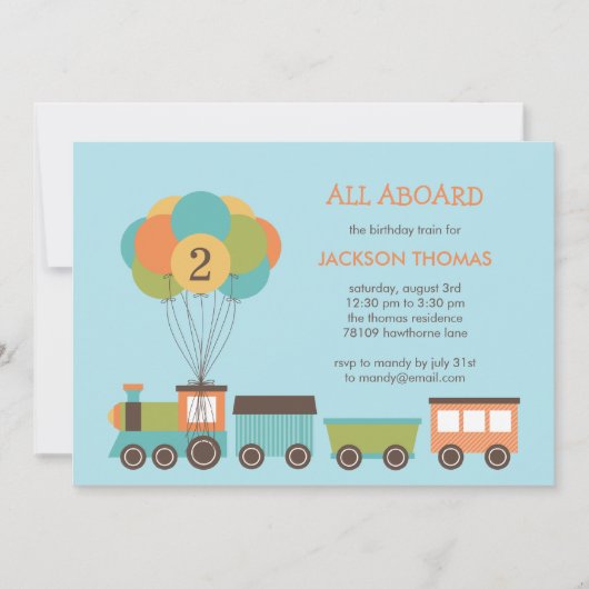 Birthday Train Birthday Party Invitation Kaart (Voorkant)
