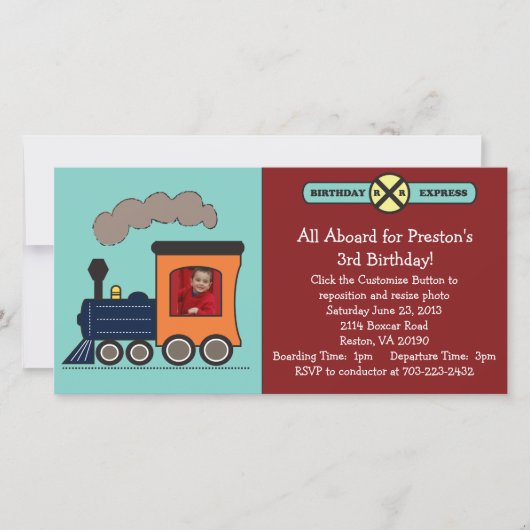 Birthday Train Photo Invitation - Red/Blue (Voorkant)