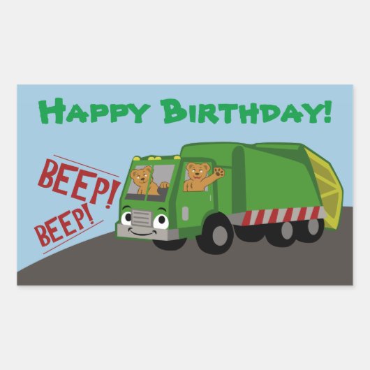Birthday Trash Truck Rechthoekige Sticker (Voorkant)