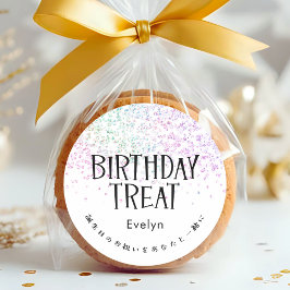 Birthday Treat Rainbow Glitter Confetti Ronde Sticker