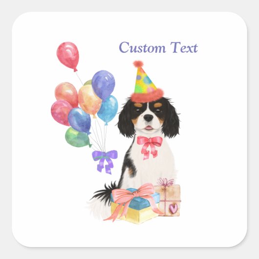 Birthday Tri Cavalier King Charles Spaniel  Vierkante Sticker (Voorkant)