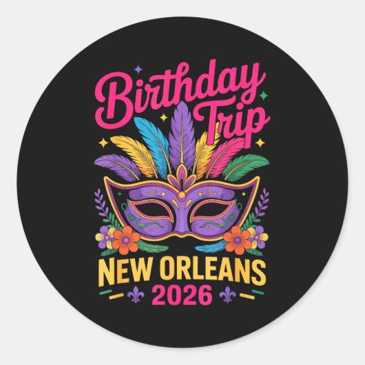 Birthday Trip New Orleans 2026 Matching Mardi Gras Ronde Sticker (Voorkant)