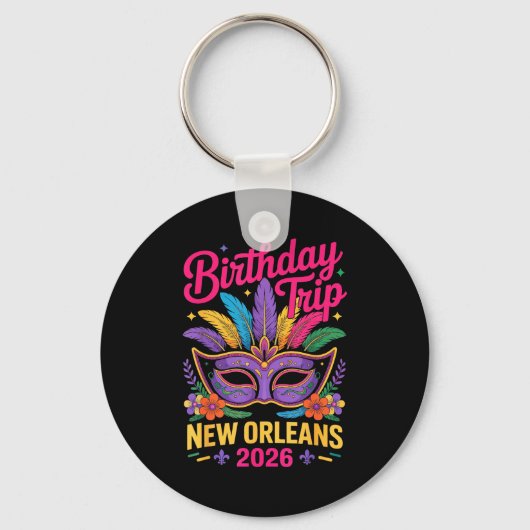 Birthday Trip New Orleans 2026 Matching Mardi Gras Sleutelhanger (Voorkant)