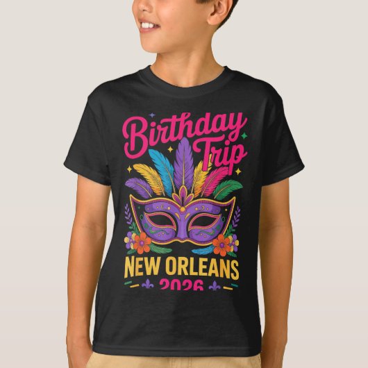 Birthday Trip New Orleans 2026 Matching Mardi Gras T-shirt (Voorkant)