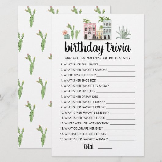 Birthday Trivia editable game (Voorkant / Achterkant)
