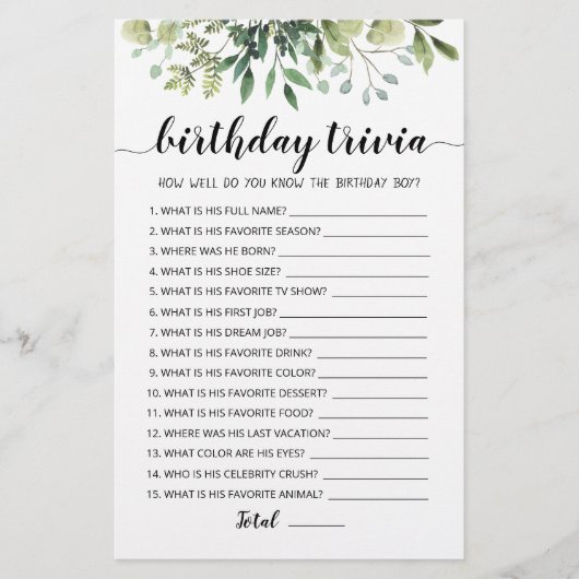 Birthday Trivia editable game (Voorkant)