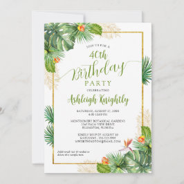Birthday Tropical Palm Botanical Floral Green Gold Kaart