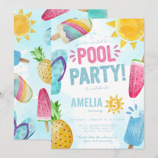Birthday Tropical Summer Pool Kaart (Voorkant / Achterkant)