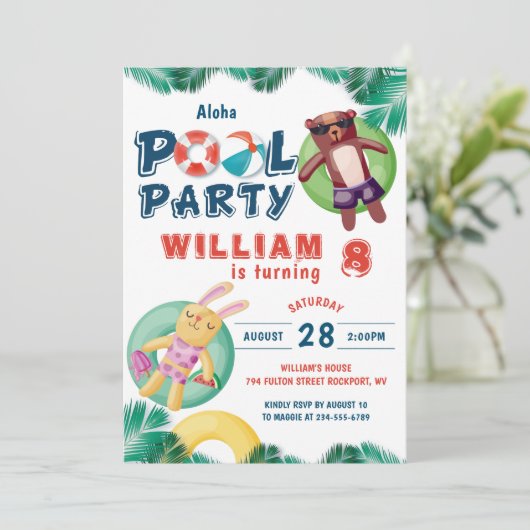 Birthday Tropical Summer Pool Kaart (Staand voorkant)