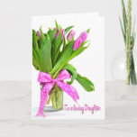 Birthday Tulips for Daughter Kaart<br><div class="desc">Heldere roze tulpen in vase met polka stik voor Dochter.</div>