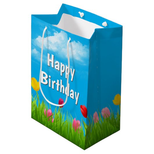 Birthday Tulips Medium Gift Bag Cadeauzakje (Voorkant Gekanteld)