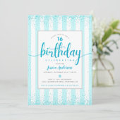 Birthday turquoise glitter stippen script aangepas kaart (Staand voorkant)