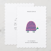 Birthday Turtle Invitation roze Modern Girl Kaart (Voorkant / Achterkant)