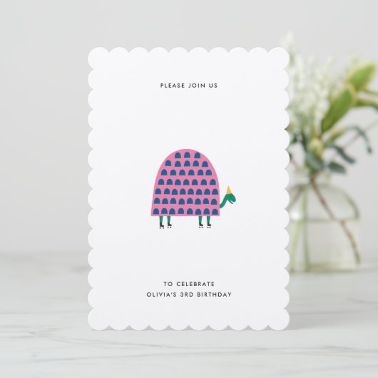 Birthday Turtle Invitation roze Modern Girl Kaart (Staand voorkant)
