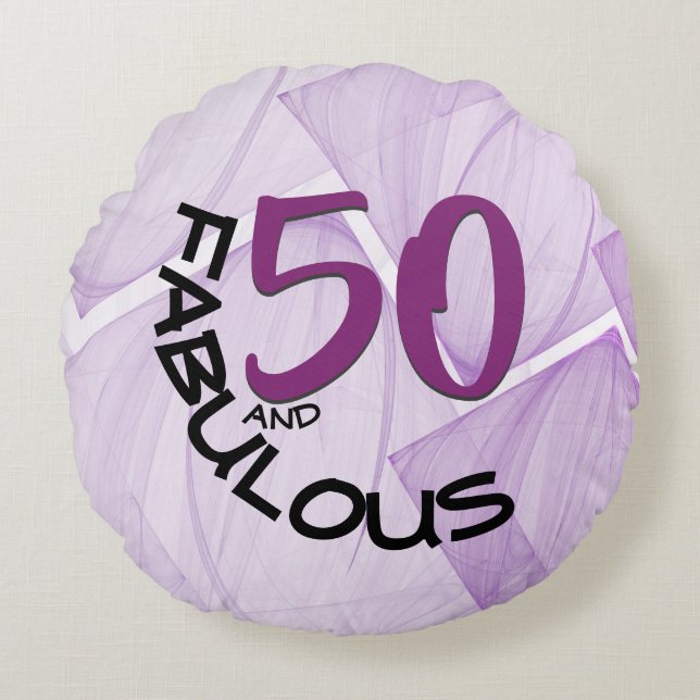 Birthday Typografie 50 en Fabulous Paars Rond Kussen (Voorkant)