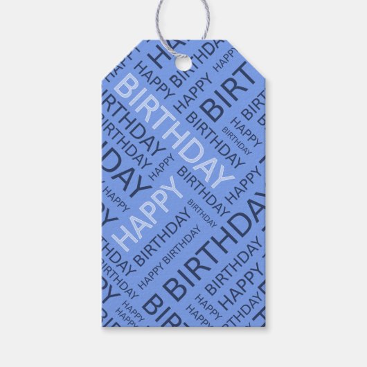 Birthday-typografie aangepaste tekst blauw cadeaulabel (Voorkant)
