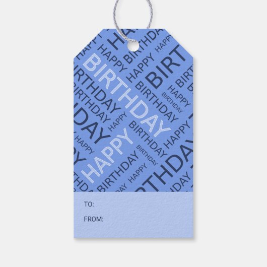 Birthday-typografie aangepaste tekst blauw cadeaulabel (Achterkant)