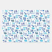 Birthday Typografie Blue Any Age Voeg Kinder naam Inpakpapier Vel (Voorkant 3)