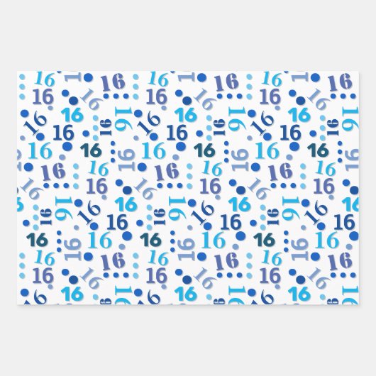 Birthday Typografie Blue Any Age Voeg Kinder naam  Inpakpapier Vel (Voorkant 3)