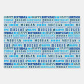 Birthday Typografie Blue Any Age Voeg Kinder naam Inpakpapier Vel (Voorkant 2)