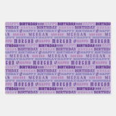 Birthday Typografie Paars Elke leeftijd Kinder naa Inpakpapier Vel (Voorkant 2)