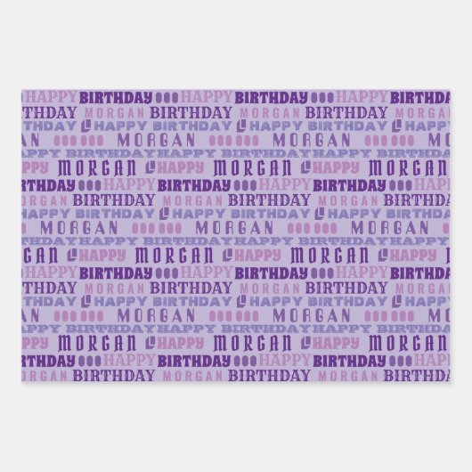 Birthday Typografie Paars Elke leeftijd Kinder naa Inpakpapier Vel (Voorkant 2)