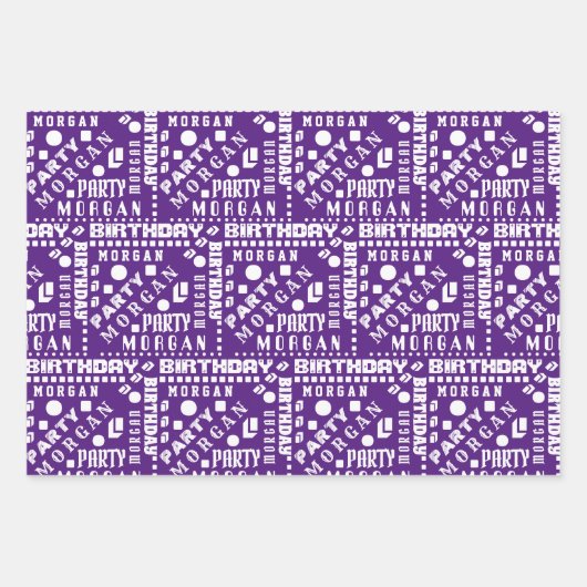 Birthday Typografie Paars Elke leeftijd Kinder naa Inpakpapier Vel (Voorkant)