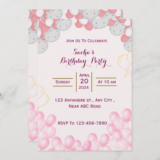 Birthday Uitnodiging (Voorkant / Achterkant)