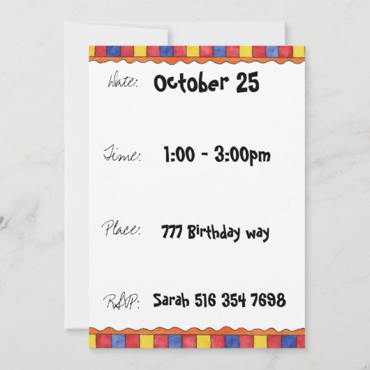 Birthday Uitnodiging (Achterkant)