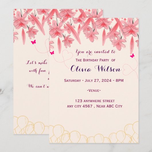 Birthday Uitnodiging (Voorkant / Achterkant)