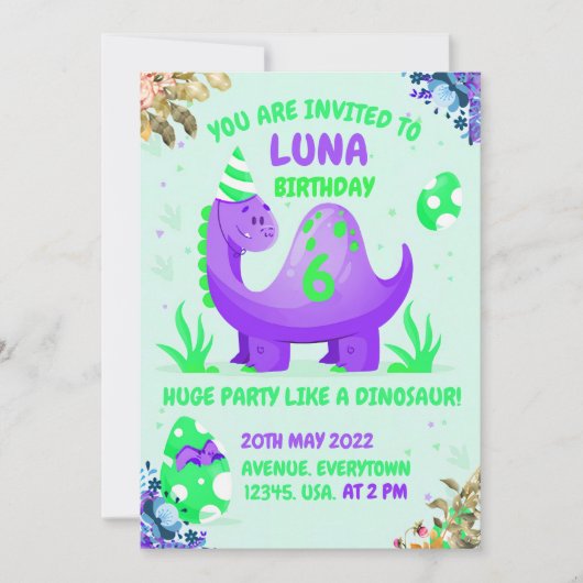Birthday-uitnodiging aan de wereld van dinosauriër kaart (Voorkant)