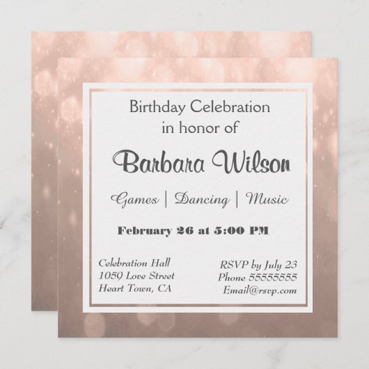 Birthday Uitnodiging | Blush Bokeh (Voorkant / Achterkant)