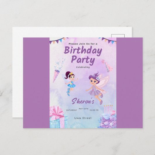 Birthday-uitnodiging Briefkaart (Voorkant / Achterkant)