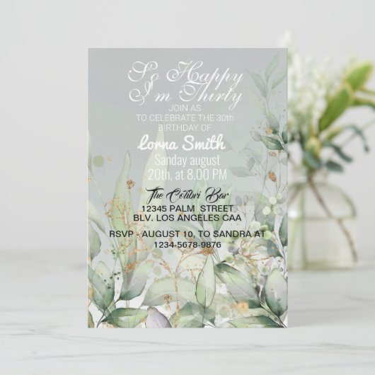 Birthday Uitnodiging | Eucalyptus Greenery Waterco (Staand voorkant)