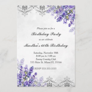 Birthday-uitnodiging floral lavender Silver Kaart
